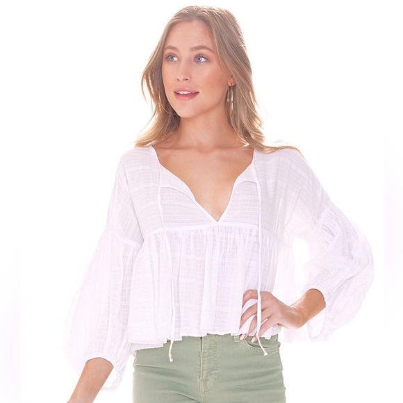 Free People Tops - Free People | Beaumont Mews Balloon-Sleeve Blouse | White | XS